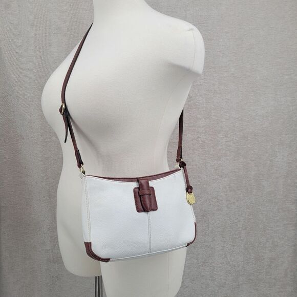 Leather Co by Liz Claiborne White and Brown Leather Shoulder Crossbody Bag Vtg - Picture 1 of 15